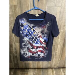 Tru Self Women's Size Large Patriotic‎ Shirt Short Sleeve Graphic Print